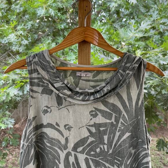 Lina Tomei Women's Green Floral Linen Sleeveless Mini Dress Size S - Picture 3 of 8